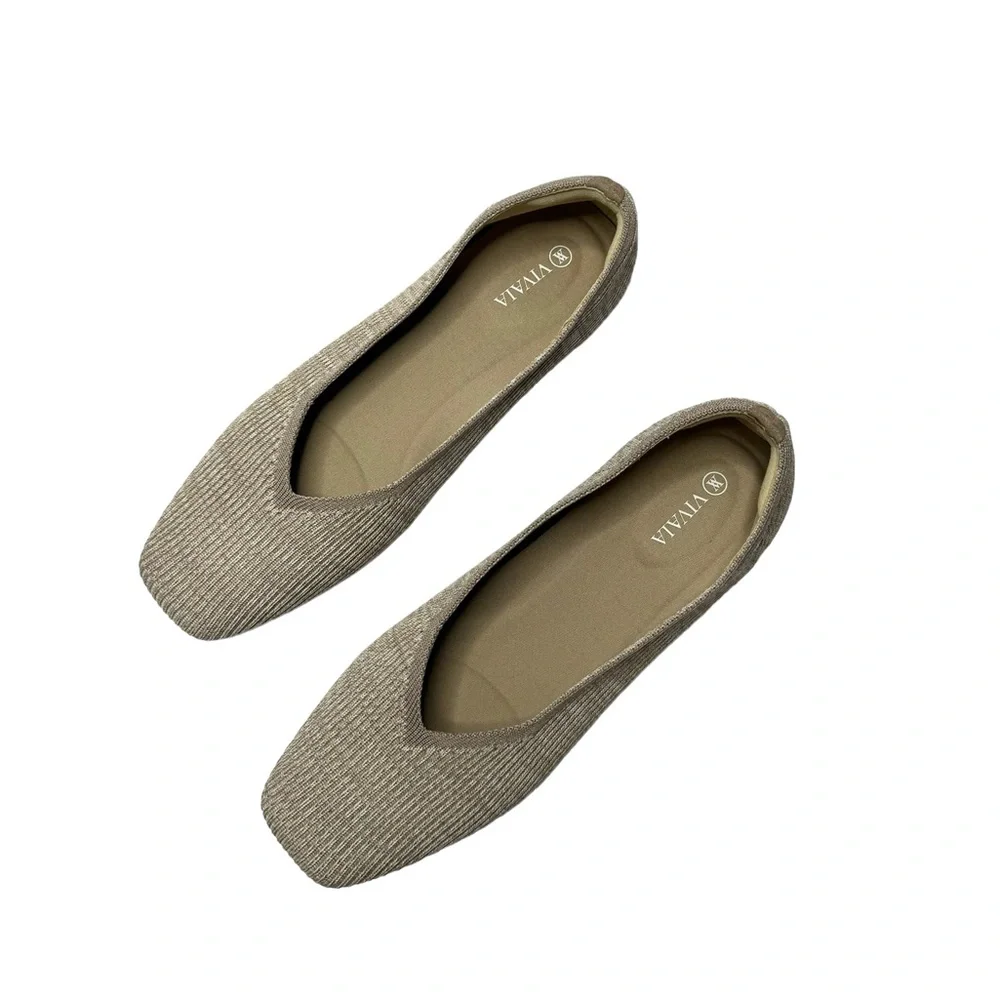 Vivaia | NEW Square-Toe V-Cut Flats (Margot 2.0) in Oatmilk 42